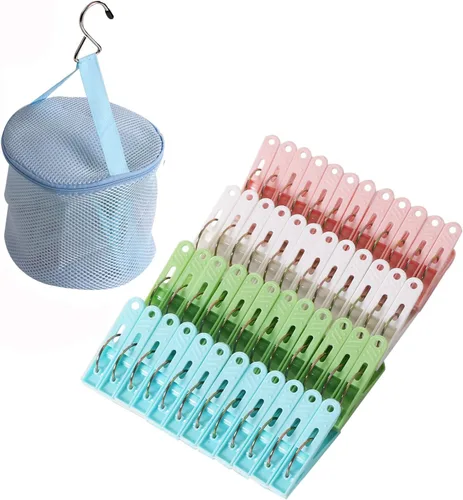 Paquete de 48 pinzas de ropa de plástico resistentes para exteriores para colgar ropa, pinzas de colores con resortes, clavijas de tendedero con