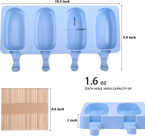 Miniatura 2 de WMKGG Juego de moldes de silicona para paletas, 2 piezas de moldes para helado con 50 palitos de madera para pastelitos, paletas de hielo, Azul