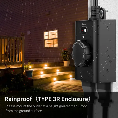Miniatura 5 de Minoston Temporizador para Exteriores Paquete de 2, Enchufe de Anochecer a Amanecer con 2 Enchufes con Conexión a Tierra, Configuraciones de 2-8