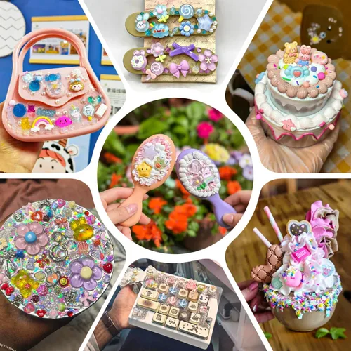Miniatura 6 de 100 dijes de slime de gelatina de resina con parte trasera plana para slime, dijes Kawaii aleatorios para adornos de teléfono, caja de basura a