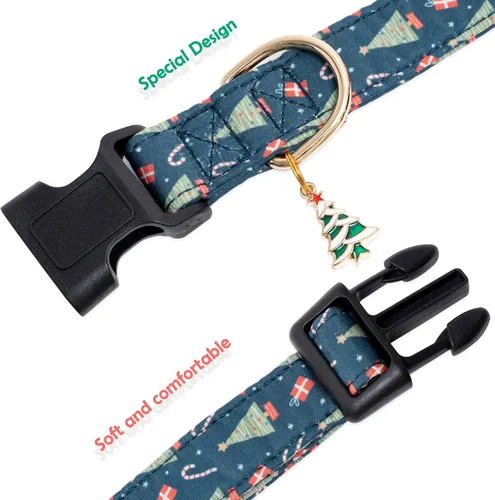 Miniatura 7 de Collar de algodón para perros de Navidad con pajarita, collares de perro verde para hembras, machos, perros pequeños, medianos y grandes, con dije