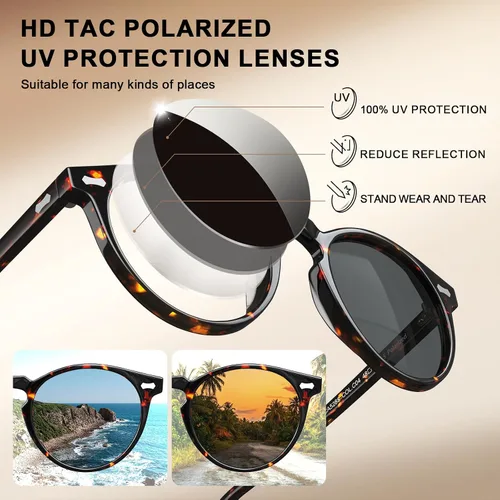 Miniatura 59 de CARFIA Gafas de sol polarizadas de acetato redondo para mujer, protección UV de cara pequeña con funda de cuero CA5288