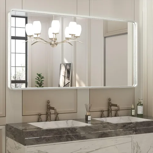 Miniatura 103 de TETOTE Espejo de marco dorado cepillado de 16 x 24 pulgadas, espejo de tocador de baño de latón dorado para pared, espejo enmarcado rectangular