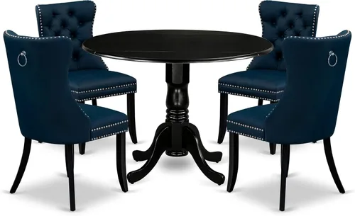 Miniatura 21 de East West Furniture DLDA5-BLK-32 - Juego de mesa de comedor de 5 piezas contiene una mesa de cocina redonda con gotas y 4 sillas tapizadas de tela
