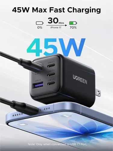 Miniatura 3 de UGREEN Paquete de cargador USB C de 3 puertos de 45 W y cargador USB C de 5 puertos de 45 W y cargadores de pared rápidos de múltiples puertos