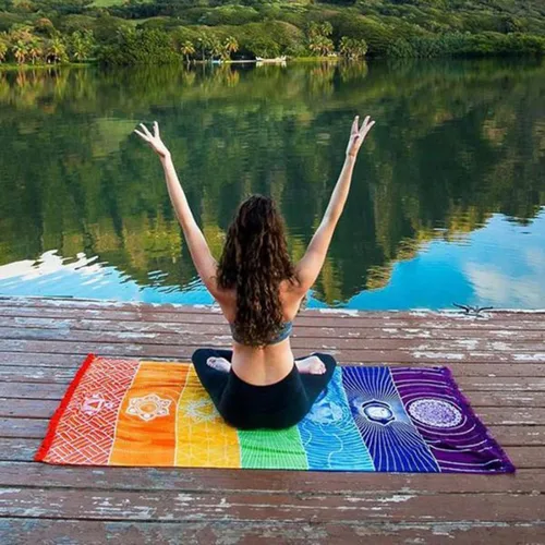 Miniatura 5 de Tapete de yoga para meditación de chakras, 2 piezas, protector solar, chal espiritual de reiki, chakras, decoración de pared, estilo bohemio