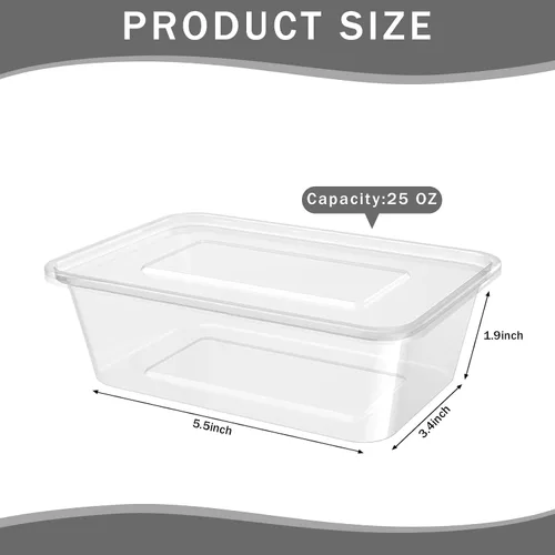 Miniatura 2 de 120 recipientes de plástico para preparación de comidas con tapas, contenedores desechables transparentes de 25 onzas para almacenamiento