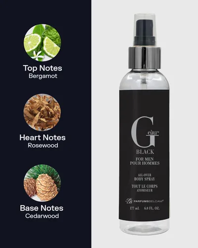 Miniatura 3 de PB ParfumsBelcam G eàu - Spray corporal negro para hombres – Aroma acuoso fresco con salvia, incienso y pimienta – Bruma corporal ligera