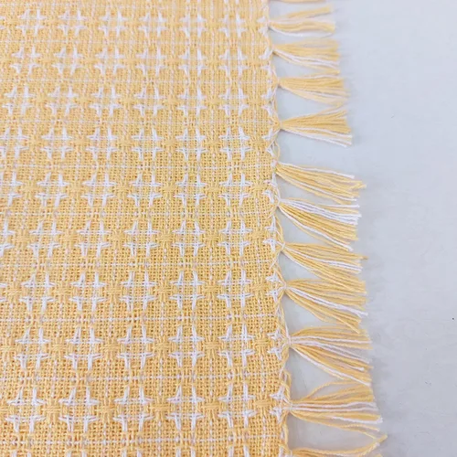 Miniatura 4 de Mantel de mesa, amarillo/blanco con flecos tejidos, 100% algodón, tamaño 52x70 pulgadas, adecuado para cenas formales, comidas diarias y ocasiones