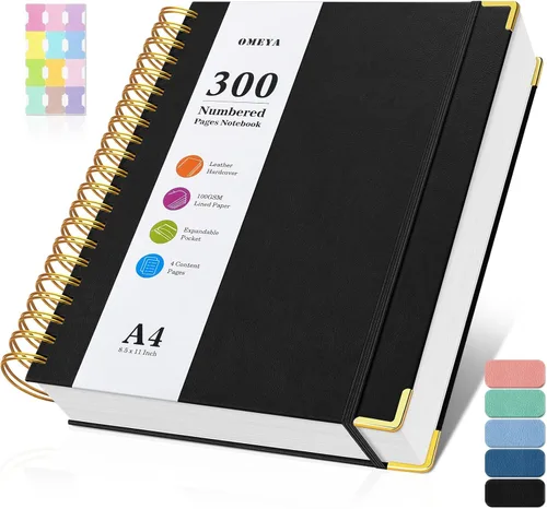 Cuaderno espiral 8.5" x 11", 300 páginas numeradas cuadernos rayados de tamaño universitario con contenido, 100GSM cuaderno grueso para mujeres y