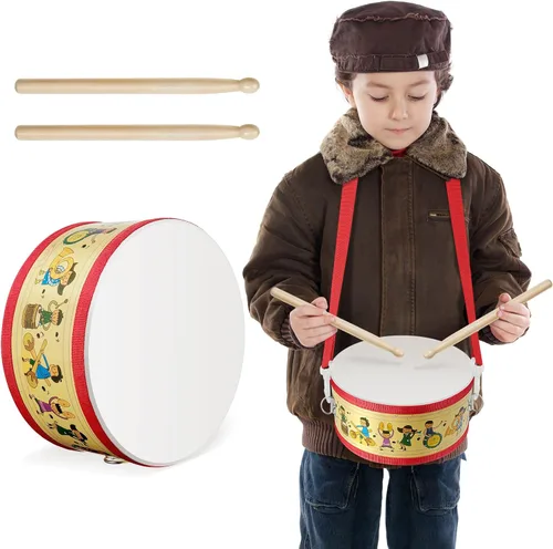 Juego de batería para niños, batería de madera de 8 pulgadas con correa ajustable, 2 baquetas, juego de instrumentos musicales sensoriales