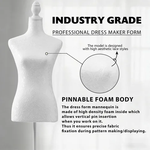 Miniatura 6 de Torso de maniquí hembra ajustable con base de trípode para exhibición (blanco)