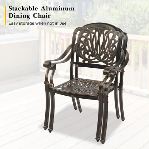Miniatura 3 de VINGLI Juego de 3 piezas de bistró para exteriores, mesa de patio de aluminio fundido y 2 sillas para patio, balcón, jardín, juego de muebles