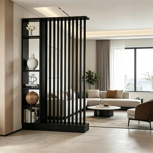 Miniatura 31 de Divisor de pared de habitación con estantes, pantalla de división de entrada de piso a techo, divisor de habitación independiente con estante
