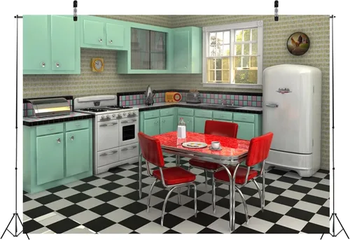 Miniatura 4 de Telón de fondo retro de tela de 5 x 3 pies para fotografía interior, cocina, comedor, escena, fondo de los años 50, decoración de cumpleaños