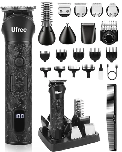 Miniatura 11 de Ufree Cortadora de barba para hombres, afeitadora eléctrica, kit de corte de pelo inalámbrico para bigote, cuerpo, nariz, oreja, cabello facial, kit