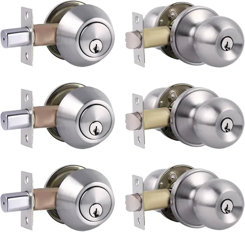 Miniatura 13 de Juego de cerradura de puerta exterior con cerrojo, cerradura de cerrojo de un solo cilindro y juego de pomos de puerta, cerraduras de puerta iguales