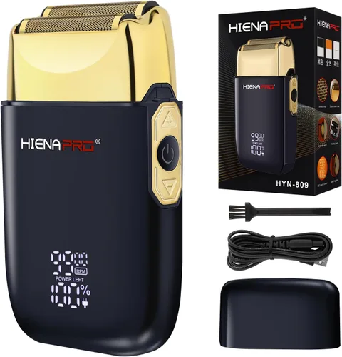 HIENA PRO Afeitadora de aluminio para hombres barbería, recortadora eléctrica doble, maquinilla de afeitar eléctrica profesional, afeitadora de