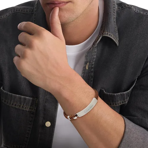 Miniatura 3 de Calvin Klein Men's Leather Bracelet Modern Essential with Braided Leather and Polished ID Plaque