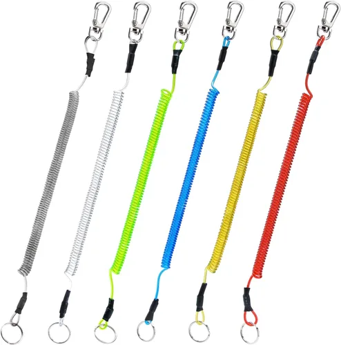 Booms Fishing T4 cordón o cuerda de seguridad en espiral, Cuerda de alambre de acero interior con langosta, se expande hasta 59 pulgadas. 6PCS /