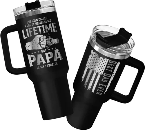 Miniatura 30 de 34HD Regalos de cumpleaños para el Día del Padre, de parte de su hija o hijo, taza de viaje aislada para 50 cumpleaños, clásico de 40 onzas con asa