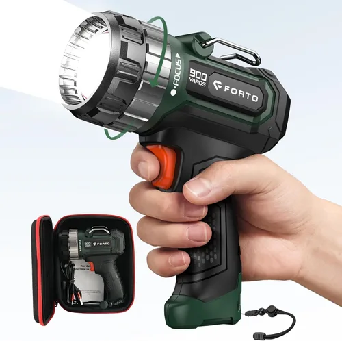 Miniatura 7 de FORTO Foco recargable de 1400 lúmenes - Linterna LED de mano con zoom, batería de 8 horas, haz de 2700 pies, enfoque ajustable y soporte