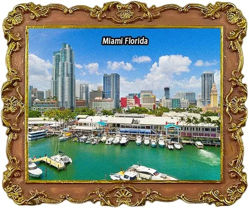 Miami Florida USA - Imán para refrigerador 3D, recuerdo de viaje, decoración de nevera, etiqueta engomada magnética, colección artesanal