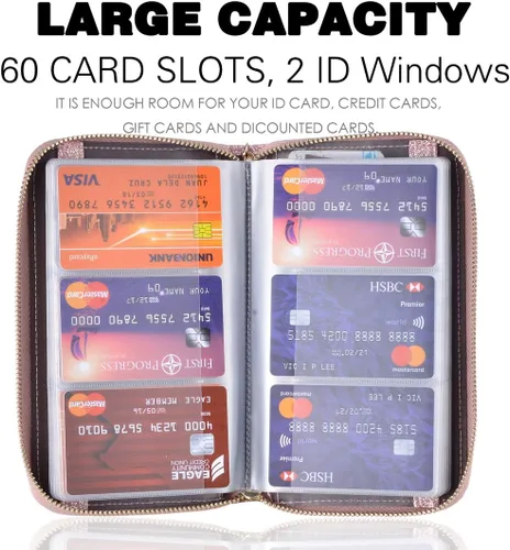 Miniatura 3 de Easyoulife - Monedero de cuero con cremallera, billetera portatarjetas para mujer, bloqueo RFID
