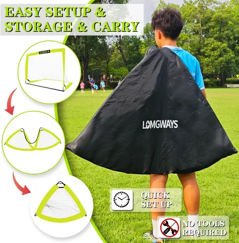 Miniatura 5 de LOMGWAYS Soccer Goal – Foldable Frame Net for Kids + Youth – Indoor + Outdoor Soccer Goal with Carry Bag – Easy Set up – Multiple Sizes for Practice