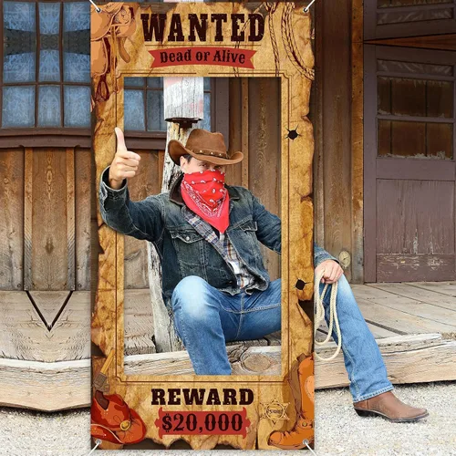 Miniatura 5 de Funrous Wanted Poster Photo Prop Western Photo Booth Prop - Marco grande para selfies, cartel de tela, cartel de fondo para decoración de fiesta