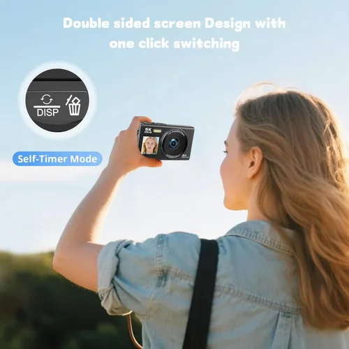 Miniatura 3 de Cámara digital 5K de pantalla dual para videoblogs con luz de relleno - 80MP, zoom 16X, WiFi, para YouTube/blogs, incluye tarjeta de 32GB y 2