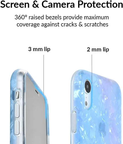Miniatura 3 de Velvet Caviar Funda brillante iridiscente para iPhone XR, funda protectora estética para mujer (cuarzo ópalo azul)