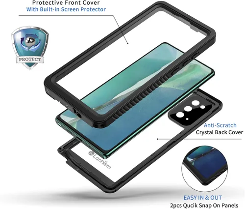 Miniatura 3 de Lanhiem Funda para Galaxy Note 20, Protector de Pantalla Integrado con Película para Huella Dactilar Funda Impermeable a Prueba de Polvo, Cubierta