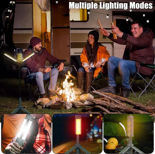 Miniatura 6 de Luces de campamento recargables con soporte, luces de trabajo telescópicas inalámbricas con 3 cabezales de lámpara LED, linterna de trípode