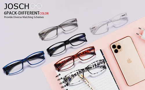 Miniatura 5 de JOSCHOO Gafas de lectura para computadora para mujeres y hombres, paquete de 6 lectores de bisagra de resorte con bloqueo de luz azul Mezcla
