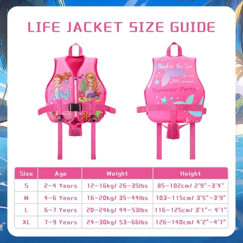 Miniatura 5 de Chaleco de natación para niños, chaleco de natación para niños pequeños, flotadores de 20 a 60 libras con correa de seguridad ajustable, S-XL