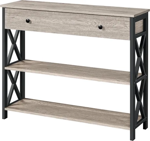 Miniatura 14 de Topeakmart Mesa consola de 40 pulgadas con 2 salidas y 2 puertos USB, mesa de entrada extra larga con cajón y diseño en forma de X, mesa de sofá Gris