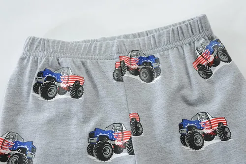 Miniatura 7 de Little Hand Conjunto de pijama para niño, pijamas cortas para niños pequeños, ropa de dormir de algodón con diseño de camión monstruo, ropa