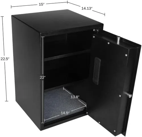 Miniatura 3 de Caja fuerte digital – Caja cerrada para el hogar u oficina con teclado digital y 2 llaves de anulación manuales para dinero, pistolas, joyas