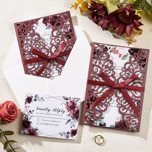 Miniatura 5 de 50 invitaciones de boda, invitaciones personalizadas cortadas con láser con sobres y tarjetas RSVP para quinceañera, despedida de soltera, baby