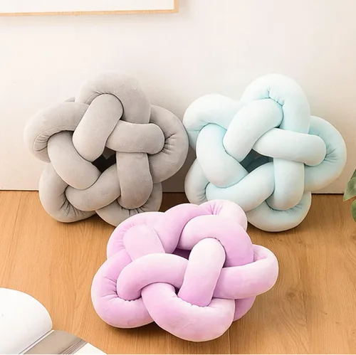 Miniatura 6 de Almohada de felpa con nudo hecha a mano, almohada de estrella anudada suave para sofá, cojín lumbar, almohada de bola de relleno para el hogar