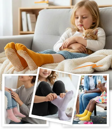 Miniatura 7 de CHUNG Calcetines antideslizantes de algodón para niños pequeños con agarre inferior para niños y niñas, 12 pares
