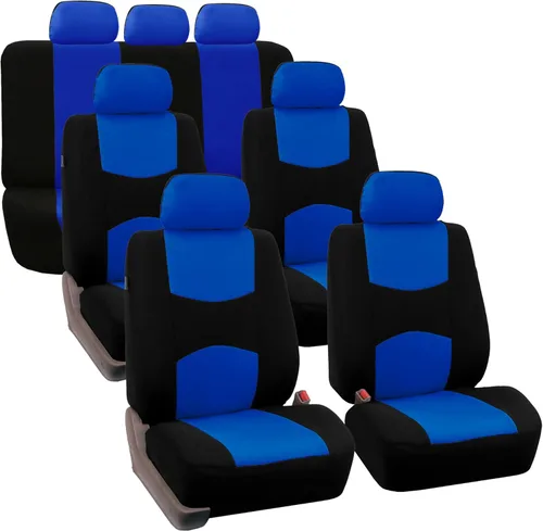 Miniatura 9 de TLH Fundas de Asiento de Tela Plana Rojas de 3 Filas 7 Asientos Ajuste Universal Accesorios del Interior del Automóvil, Fundas de Asiento Rojo