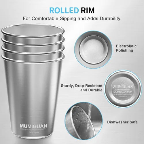 Miniatura 2 de Tazas de acero inoxidable para niños 12oz/350ml (4 unidades), Vaso de acero inoxidable, Tazas para niños, Tazas de camping de acero inoxidable