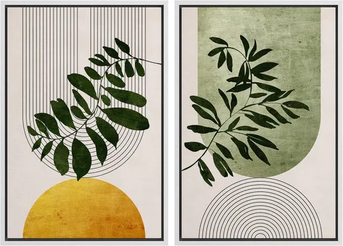 Miniatura 40 de IDEA4WALL - Set de lienzos enmarcados para pared, diseño tropical, selva, hoja de plátano, guepardo rosa, gato, naturaleza, desierto, arte digital