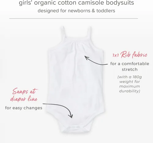 Miniatura 2 de Burt's Bees Baby Girls' One-Piece Organic Cotton Camisole Bodysuits, 3-Pack