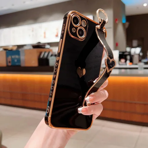 Miniatura 3 de DEFBSC Funda compatible con iPhone 15, con borde galvanizado, diseño de corazón con correa para la muñeca, protección completa de la cámara