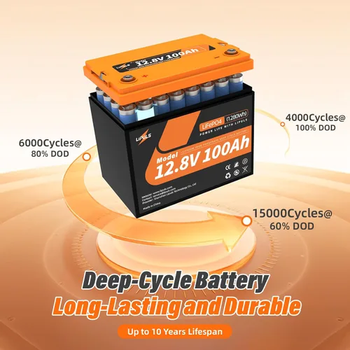 Miniatura 6 de Batería de litio LiFePO4 de 12.8 V 100 Ah, batería de litio del grupo 24, 15000 ciclos, celdas cilíndricas integradas de grado A+ y BMS de 100 A