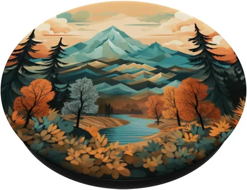 Miniatura 2 de PopSockets PopGrip estándar con diseño de montañas florales y paisajes bohemios