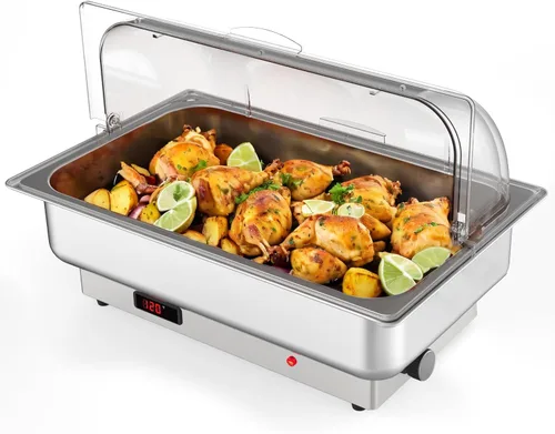 GarveeHome Juego de bufé eléctrico de acero inoxidable con tapa enrollable con 1 sartén de 9 cuartos de galón, control de temperatura de 400 W,